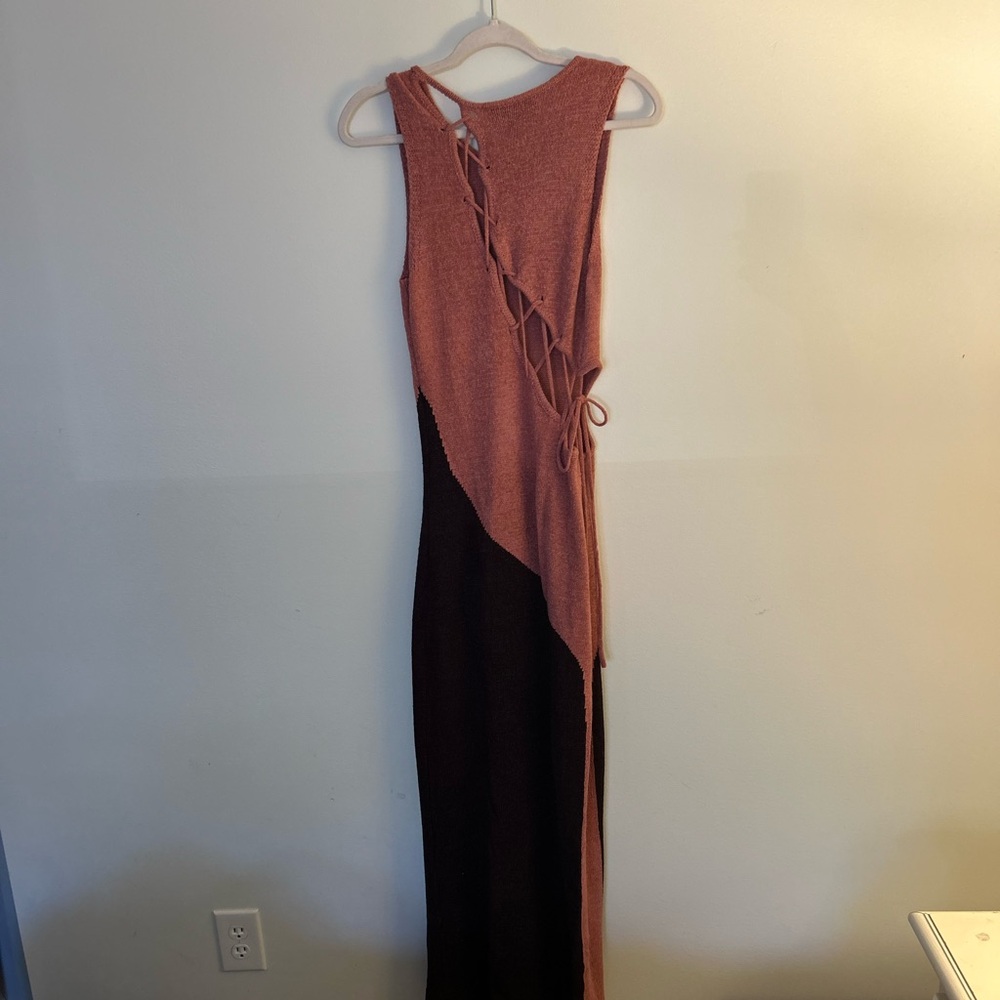 Pink and Burgundy Sleeveless Knit Dress with cutouts